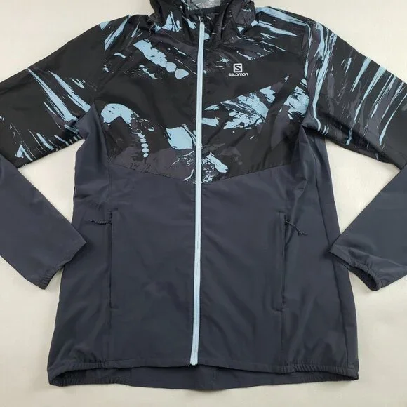 Salomon Agile Hooded Windbreaker Jacket Womens Medium Gray Active Full Zip Run - Picture 3 of 12